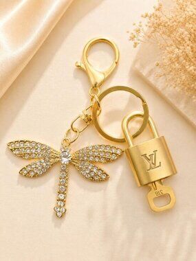 Authentic Louis Vuitton Gold Lock 🔒 Unbranded Dragonfly Keychain Bag Charm LV
